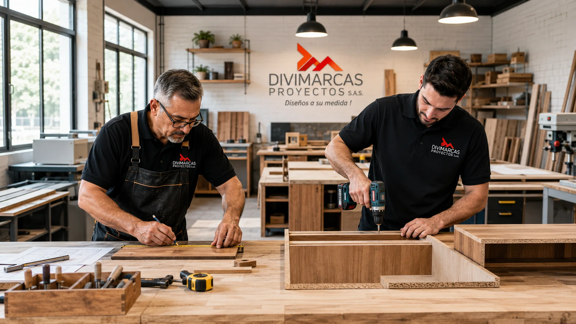 Taller de fabricación de Divimarcas Proyectos en Itagüí, donde se produce el mobiliario a medida
