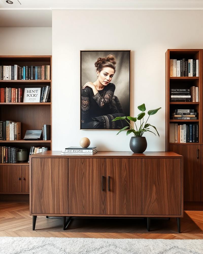 Credenza en madera de nogal con bibliotecas fabricada por Divimarcas Proyectos