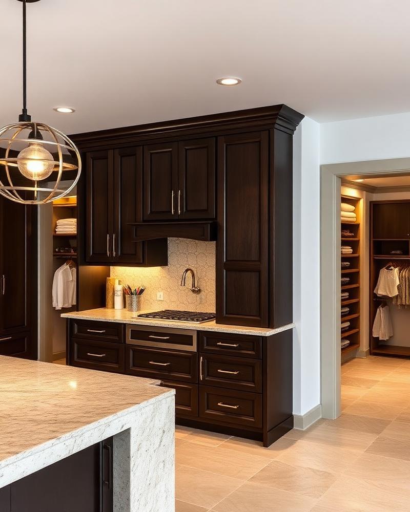 Cocina integral en madera oscura fabricada a medida por Divimarcas Proyectos en Itagüí